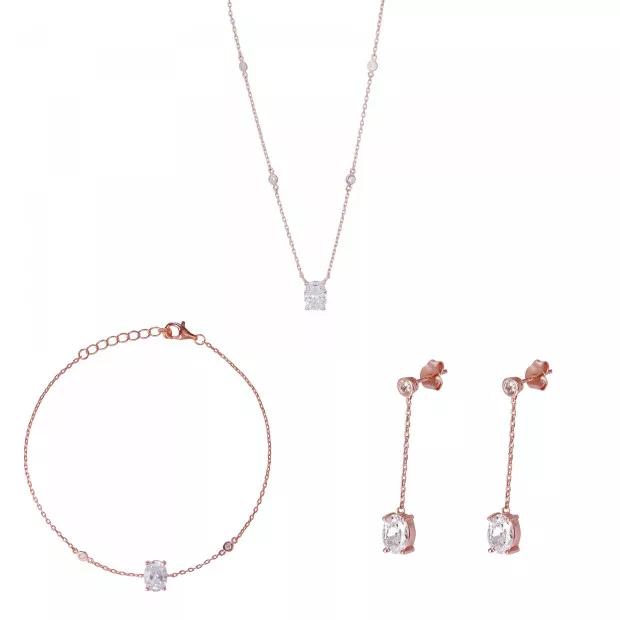 orphelia Silver Set: Chain + Bracelet + Earrings SET-7419