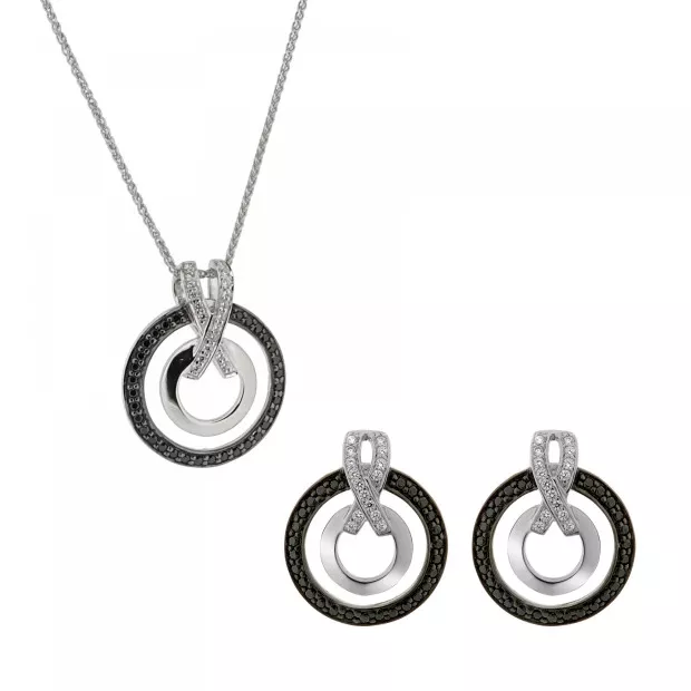 orphelia Sterling Silver Set: Chain-Pendant + Earrings SET-7095/2