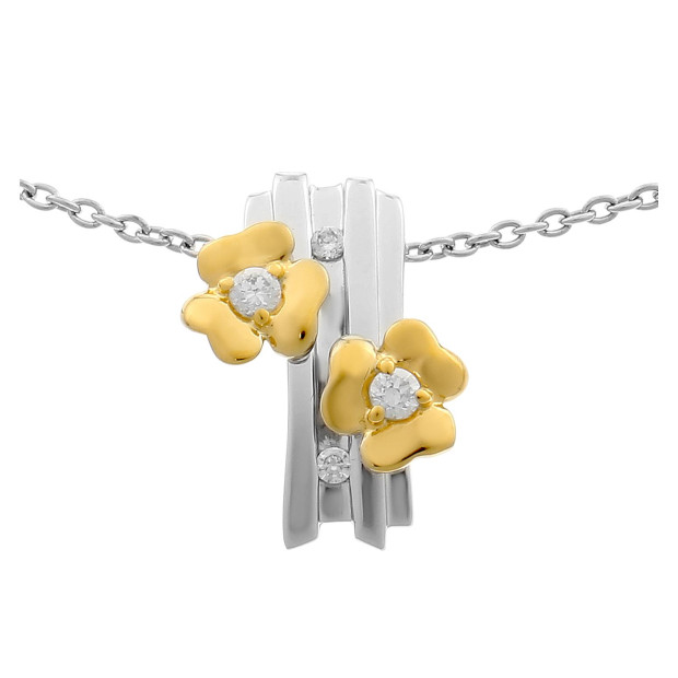 Orphelia Women's Sterling Silver Set: Chain-Pendant + Earrings - Silver/Gold SET-6039/1