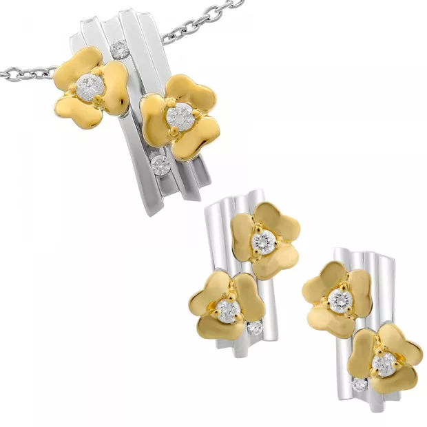 orphelia Women's Sterling Silver Set: Chain-Pendant + Earrings - Silver/Gold SET-6039/1