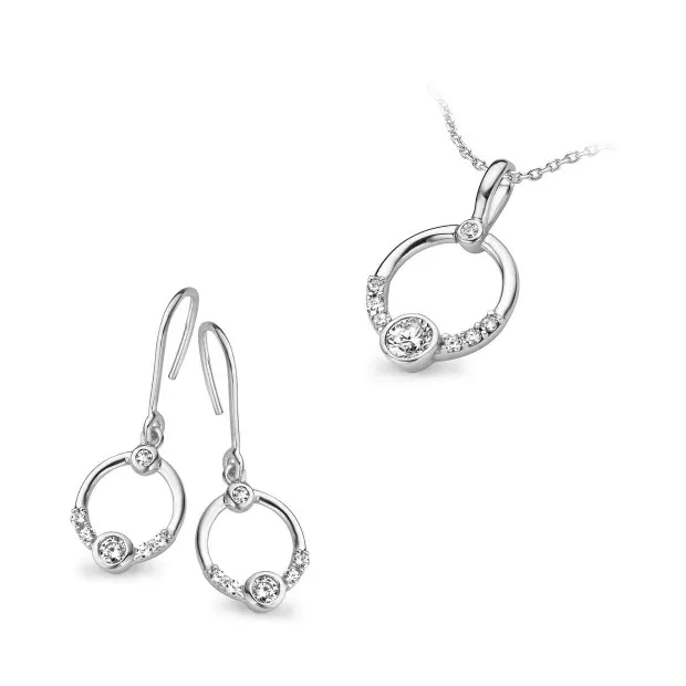 orphelia Women's Sterling Silver Set: Chain-Pendant + Earrings - Silver SET-5127