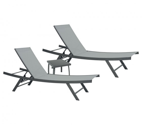 Ozalide ARIO - Ensemble Transat De Jardin Et Table Basse - Gris Perle