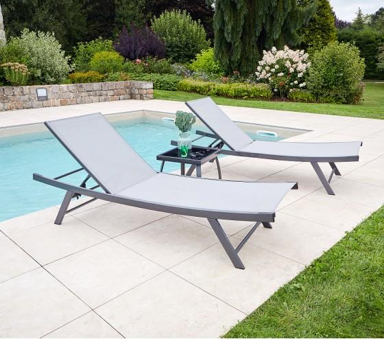 ozalide ARIO - Ensemble transat de jardin et table basse - Gris Perle