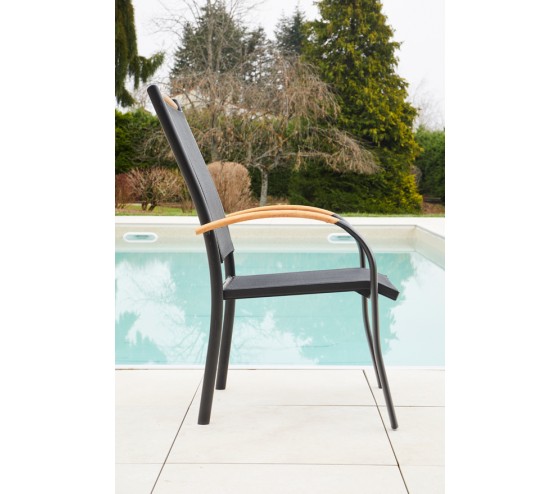 Ozalide CABOURG - Fauteuil De Jardin - Gris Anthracite Et Bois