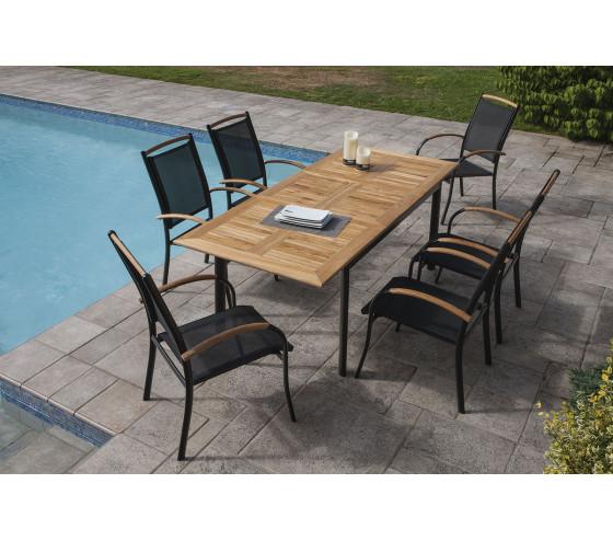 Ozalide CABOURG - Fauteuil De Jardin - Gris Anthracite Et Bois