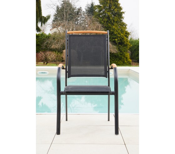 ozalide CABOURG - Fauteuil de jardin - Gris Anthracite et Bois