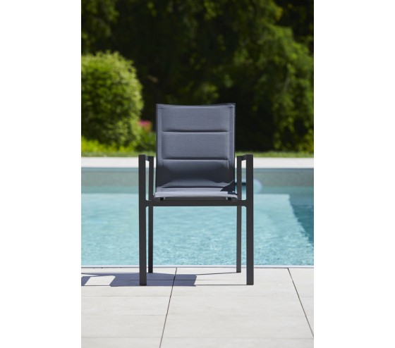 Ozalide CARMEL - Fauteuil De Jardin Rembourré - Gris Anthracite Et HPL