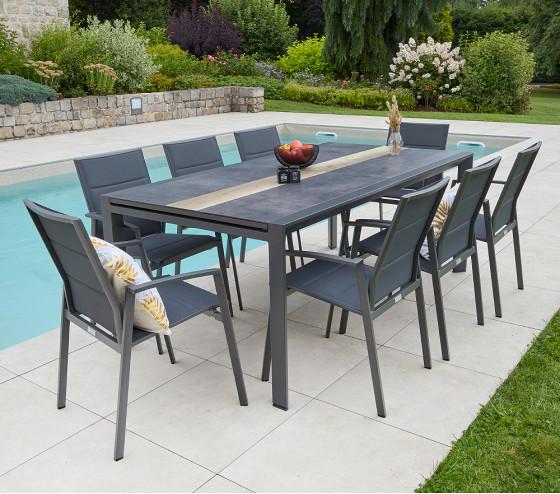 ozalide CARMINEA XL - Ensemble table et chaises de jardin - 8 places - Gris Anthracite