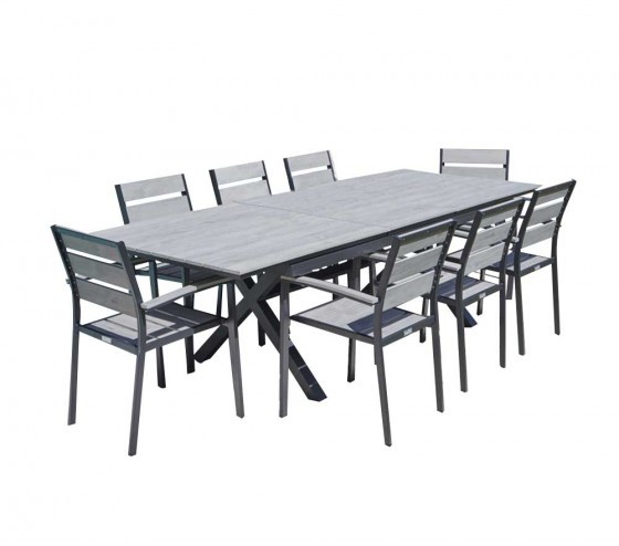 Ozalide CAVALAIRE - Ensemble Table Et Chaises De Jardin - 8 Places - Gris Perle