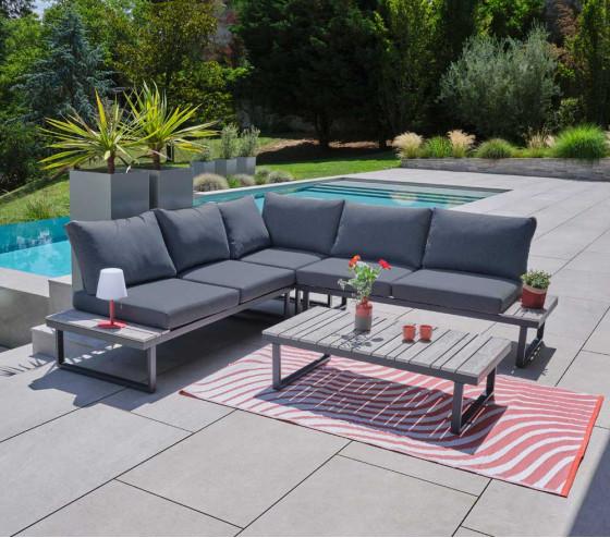 ozalide CAVALAIRE GRIS - Salon de jardin en angle - 6 places
