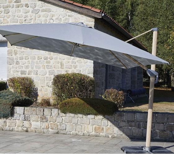 Ozalide EMERAUDE - Parasol Déporté 3x3m Double Inclinaison - Effet Bois - Gris Perle