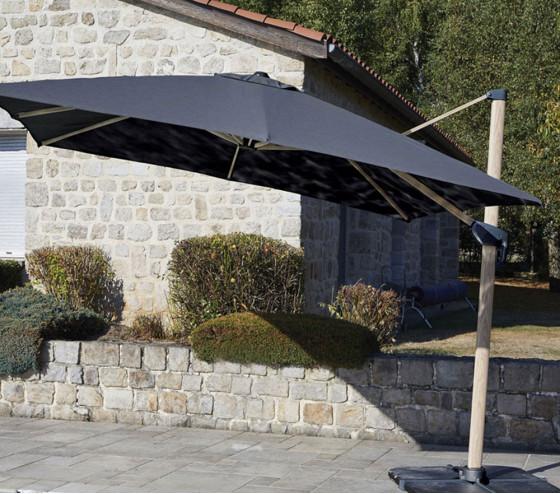 Ozalide EMERAUDE - Parasol Déporté 3x3m Double Inclinaison - Effet Bois - Gris Anthracite