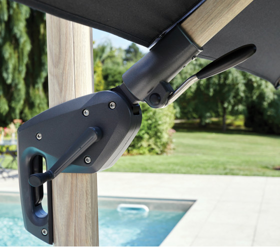 ozalide EMERAUDE - Parasol déporté 3x3m double inclinaison - effet bois - Gris Anthracite