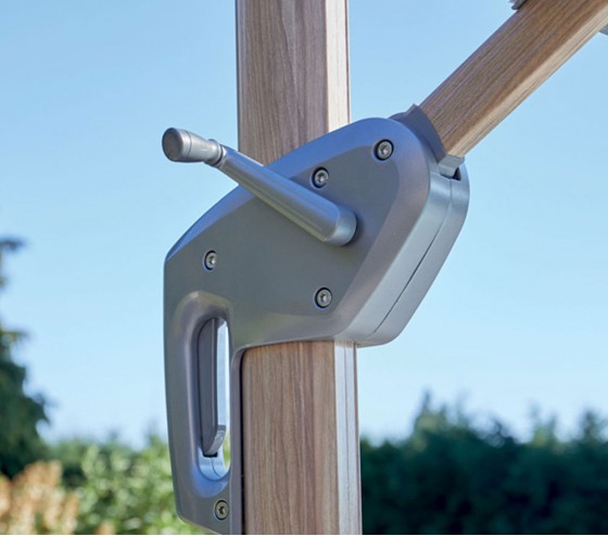 ozalide EMERAUDE - Parasol déporté 3x3m double inclinaison - effet bois - Gris Perle