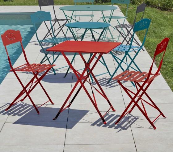 ozalide FLORONE - Ensemble table et chaises de jardin - 2 places - Bordeaux