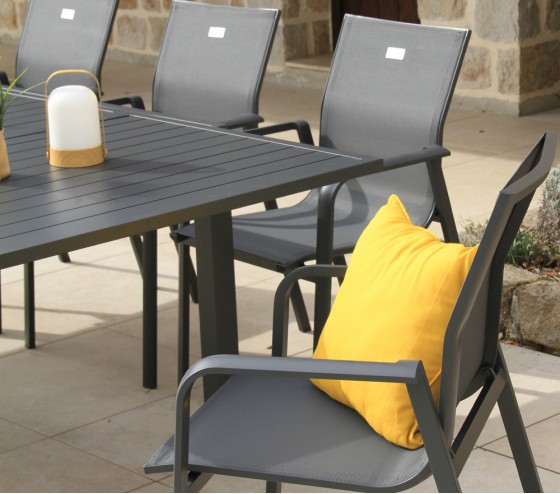 ozalide GUETHARY - Ensemble table et chaises de jardin - 8 places - Gris Anthracite