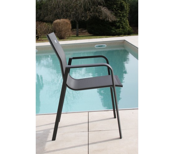 Ozalide GUETHARY PSPC Ardoise - Ensemble Table Et Chaises De Jardin - 8 Places - Gris Anthracite