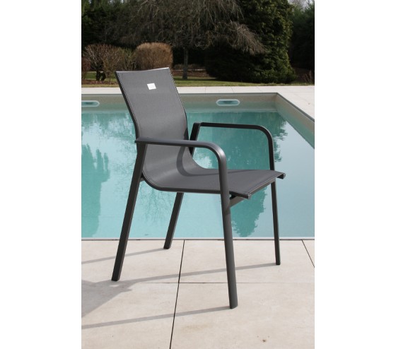 ozalide GUETHARY PSPC chêne brun - Ensemble table et chaises de jardin - 8 places - Gris Anthracite