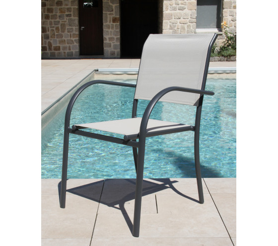 Ozalide HONFLEUR BEZIERS ARDOISE - Ensemble Table Et Chaises De Jardin - 6 Places - Anthracite Et Lin