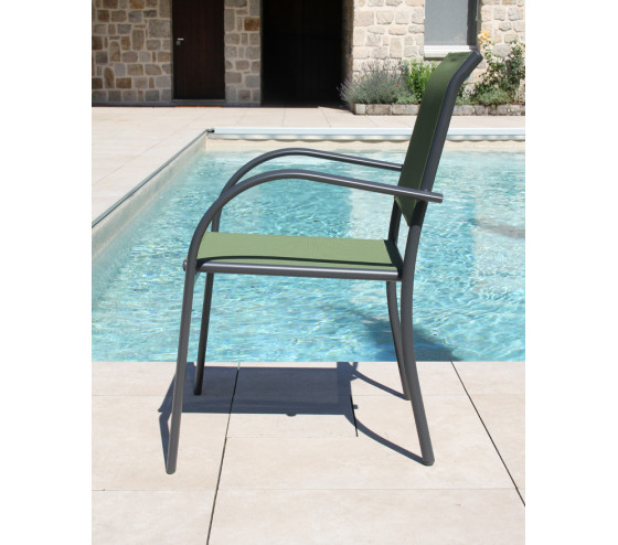 Ozalide HONFLEUR BEZIERS CHENE - Ensemble Table Et Chaises De Jardin - 6 Places - Anthracite Et Vert