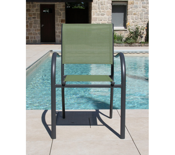 Ozalide HONFLEUR BEZIERS - Ensemble Table Et Chaises De Jardin - 6 Places - Gris Anthracite Et Vert Sauge