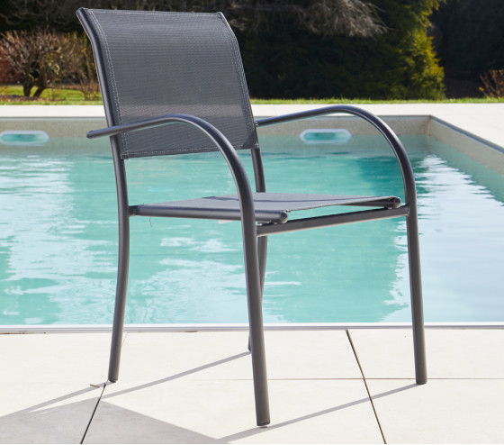 Ozalide HONFLEUR BEZIERS - Ensemble Table Et Chaises De Jardin - 6 Places - Gris Anthracite Et Vert Sauge