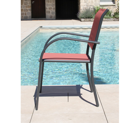 Ozalide HONFLEUR BEZIERS - Ensemble Table Et Chaises De Jardin - 6 Places - Gris Anthracite Et Terracotta