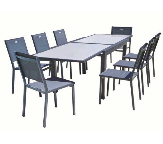 Ozalide HONFLEUR VERRE - Ensemble Table Et Chaises De Jardin - 8 Places