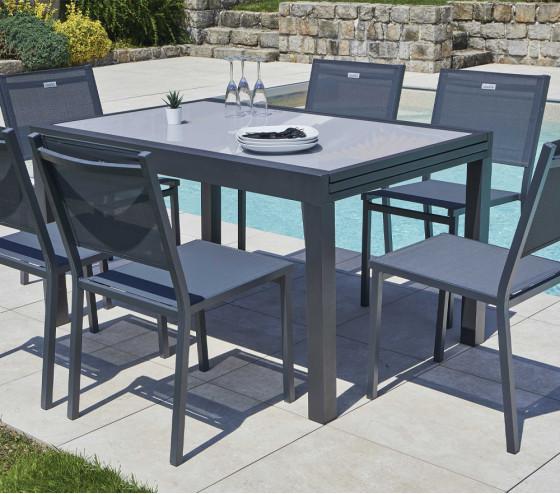 ozalide HONFLEUR VERRE - Ensemble table et chaises de jardin - 8 places