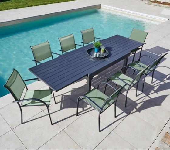 ozalide HONFLEUR XL ALU - Table de jardin extensible - 8 places