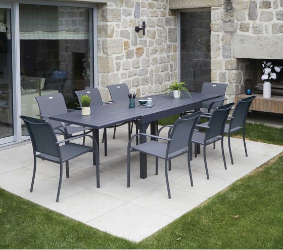 ozalide HONFLEUR XL BEZIERS - Ensemble table et chaises de jardin - 8 places - Gris Anthracite