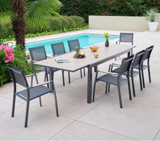 ozalide OLERON - Ensemble table et chaises de jardin - 8 places - effet bois