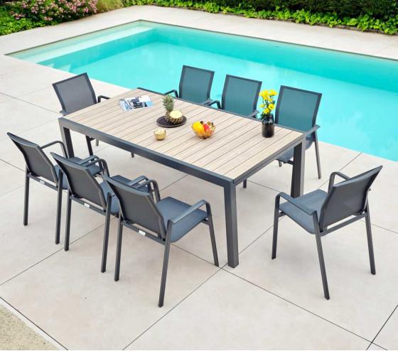 Ozalide OLERONY - Ensemble Table Et Chaises De Jardin - 8 Places - Effet Bois
