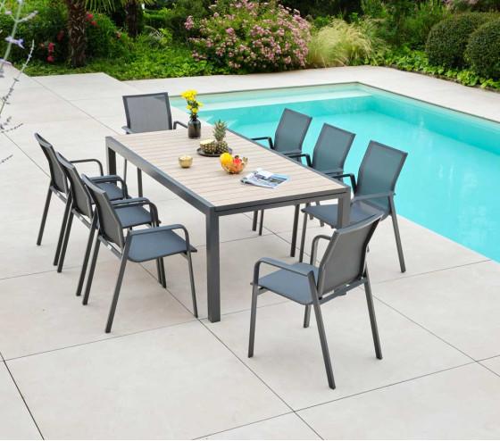 ozalide OLERONY - Ensemble table et chaises de jardin - 8 places - effet bois
