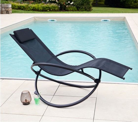 Ozalide ELYPSE - Transat De Jardin Pliant - Acier - Noir