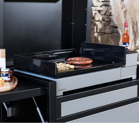 ozalide Pack Plancha Premium Gaz 75 Acier + chariot + capot + housse - Forge Adour