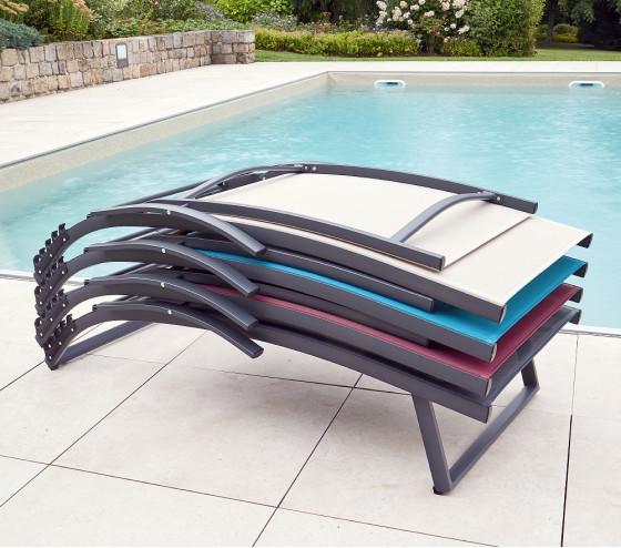 ozalide POLENCA - lot de 2 transats de jardin - Aluminium - Gris Anthracite