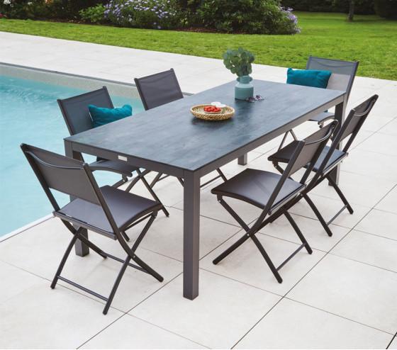 Ozalide TIMOR - Table De Jardin - 8 Places - Chêne Doré Et Nuit