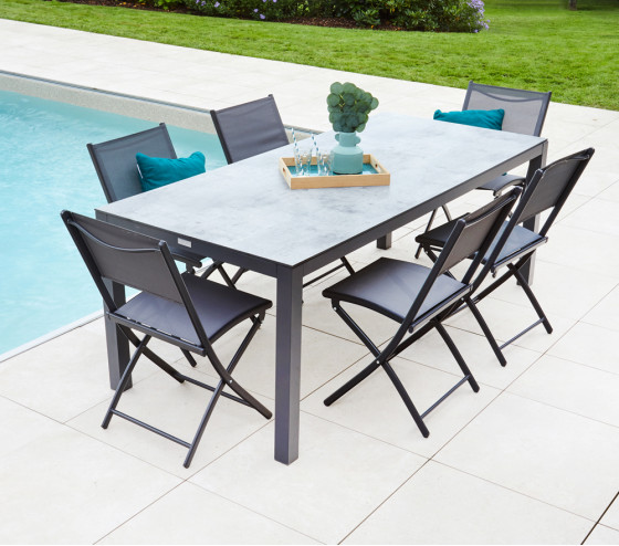 Ozalide TIMOR - Table De Jardin - 8 Places - Skyline Et Blanc Marbré