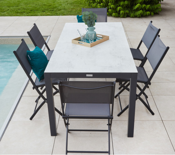 Ozalide TIMOR - Table De Jardin - 8 Places - Skyline Et Blanc Marbré