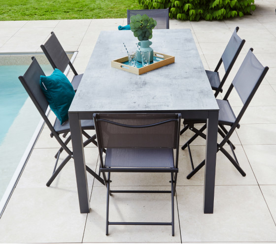 ozalide TIMOR - Table de jardin - 8 places - Skyline et Blanc Marbré