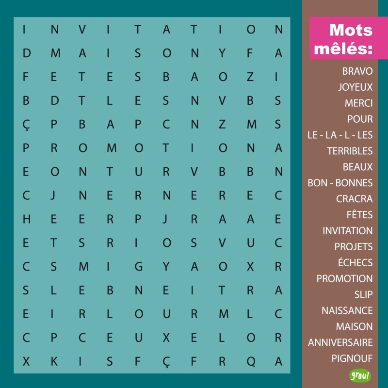 pa design Carte GROU N°6 - Mots mélés