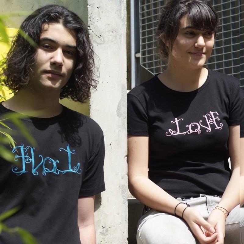 pa design Psy shirt Femme Brodé ROSE - ambigramme love hate