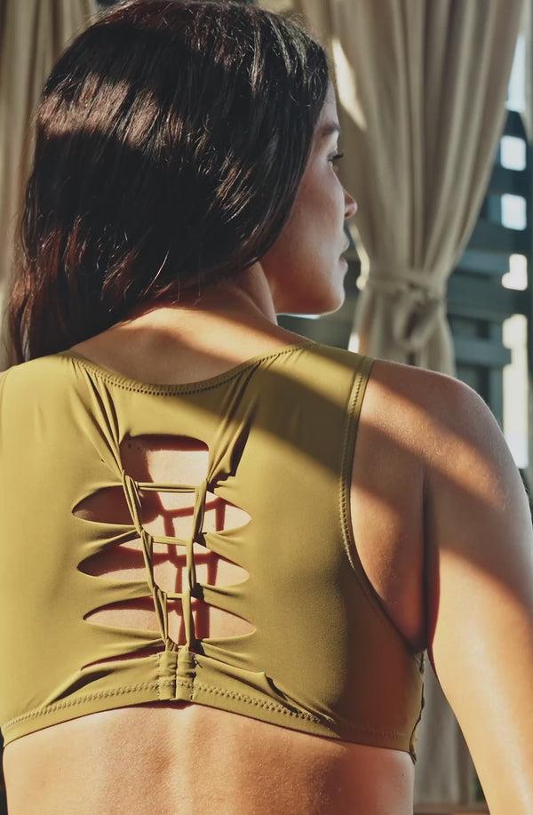 pain de sucre tecla Haut de maillot crop-top noué bronze