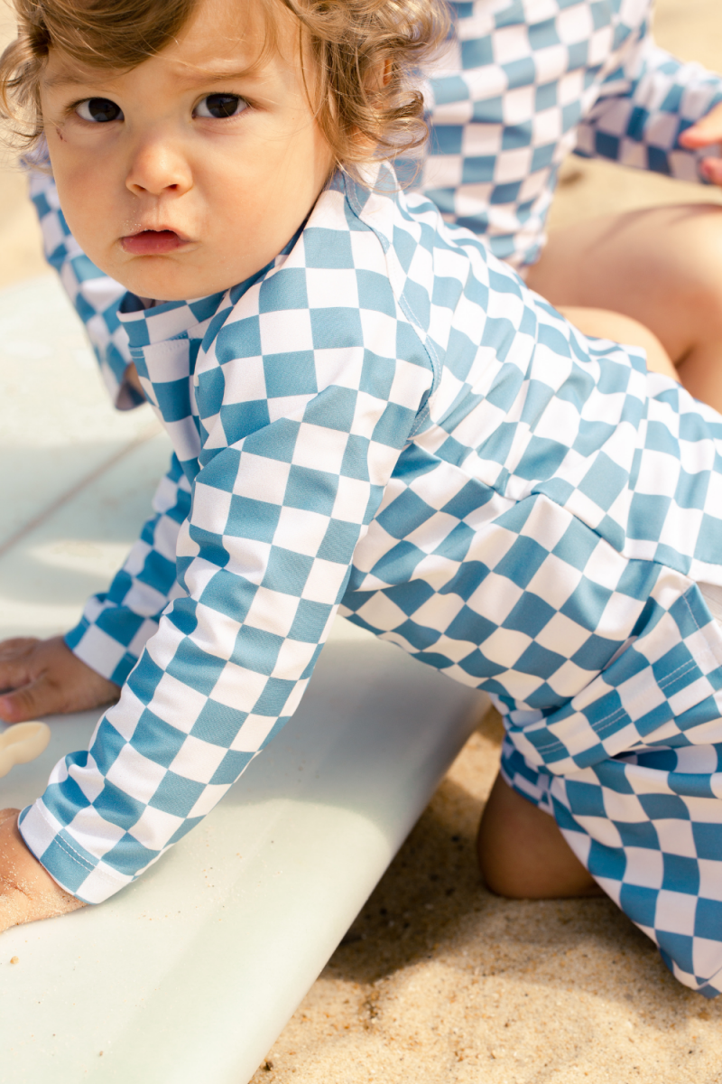 pantaï Tee shirt lycra damier bleu