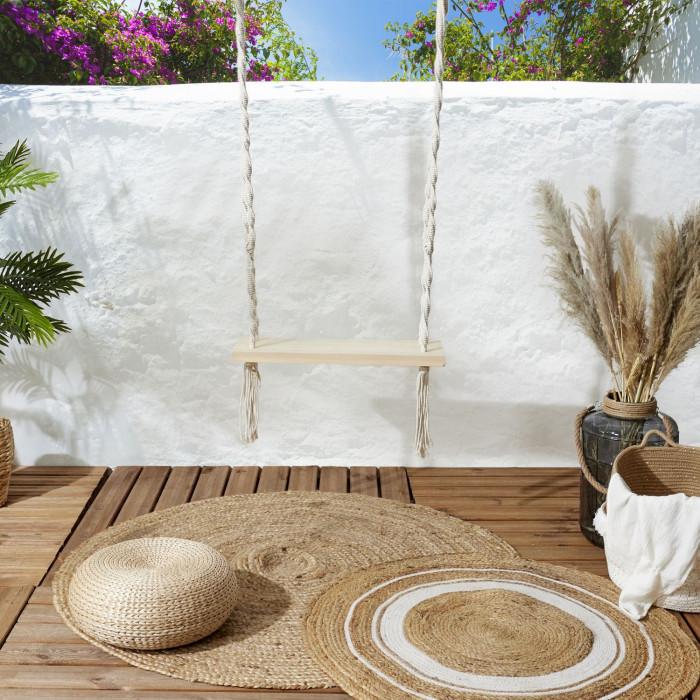 Paris Prix Balançoire En Bois "Macramé" 150cm Blanc & Naturel