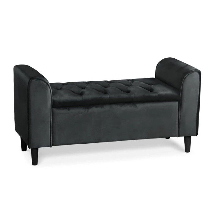 Paris Prix Banc Coffre En Velours "Turner" 114cm Noir