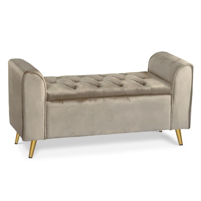 Paris Prix Banc Coffre En Velours "Turner" 114cm Taupe