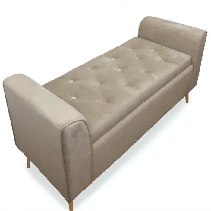 Paris Prix Banc Coffre En Velours "Turner" 114cm Taupe