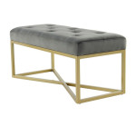 paris prix Banc Design Velours "Cameron" 90cm Gris & Or
